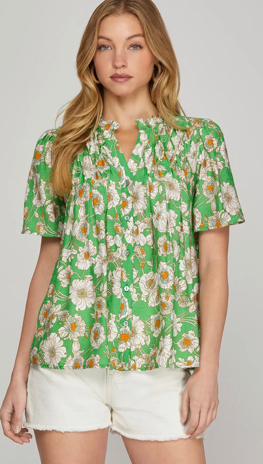 Green floral top