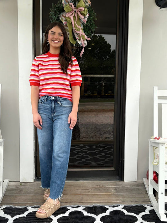 Short Sleeve Knit Pattern Women’s Top