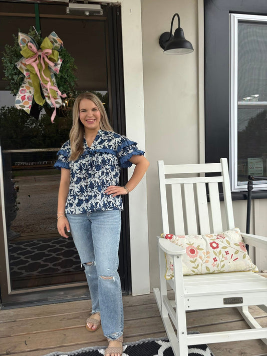 THML Flutter Sleeve Print Top