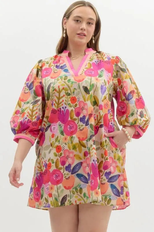 Berry 3/4 Sleeve Dress
