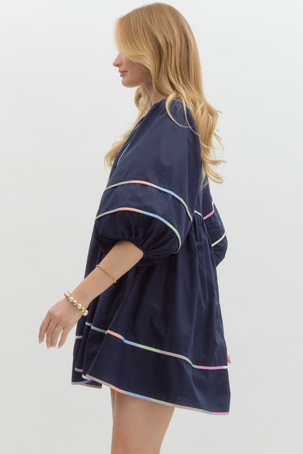 Navy Multicolor Trim Dress