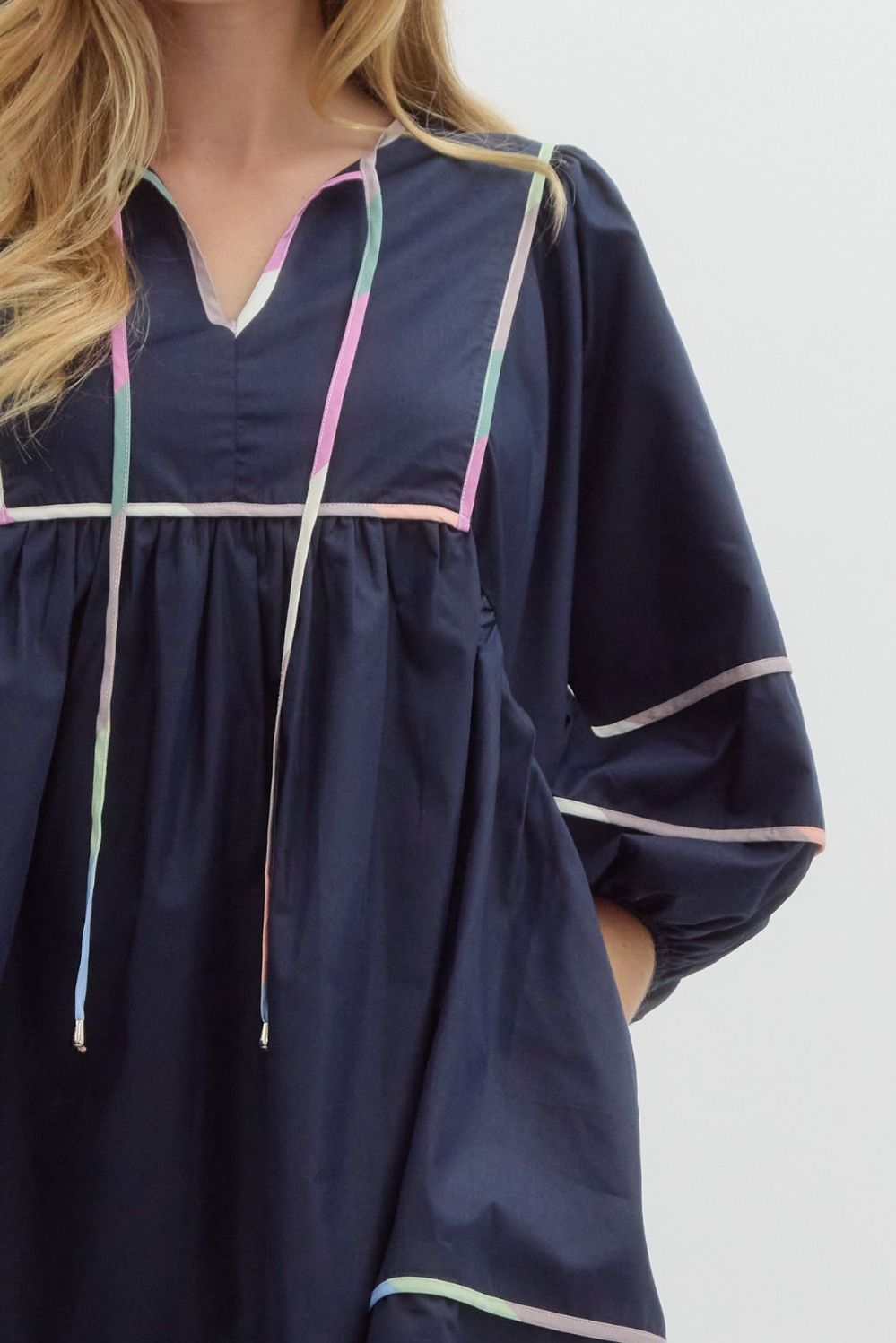 Navy Multicolor Trim Dress