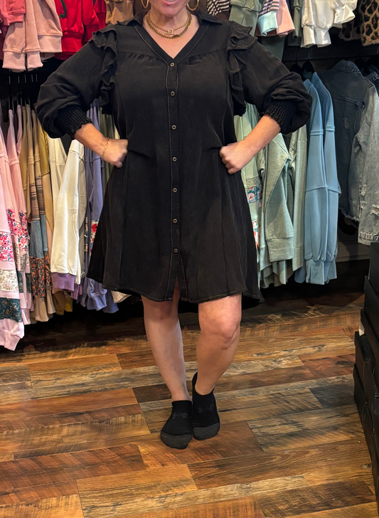Umgee snow washed ruffle sleeve dress