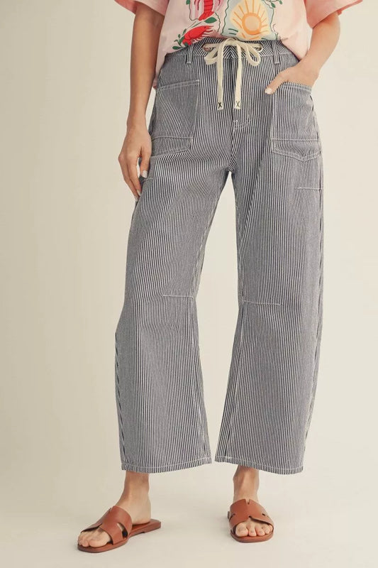 Black & White Striped Linen Pants