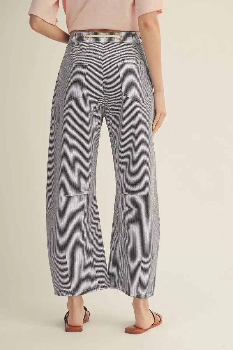 Black & White Striped Linen Pants