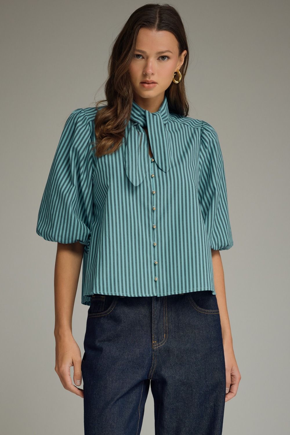 Striped Bow Neck Blouse
