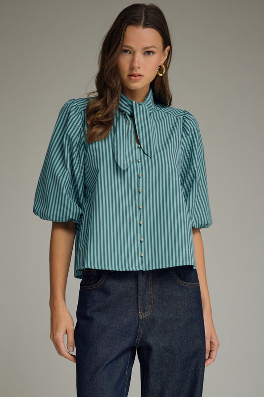 Striped Bow Neck Blouse