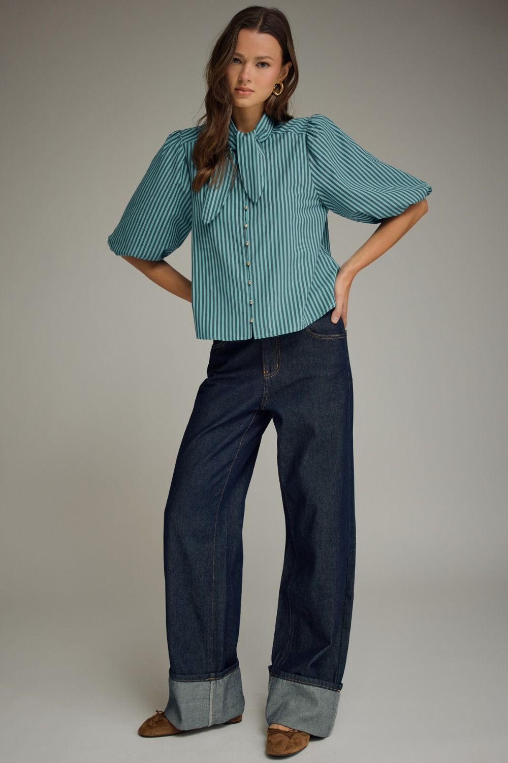 Striped Bow Neck Blouse