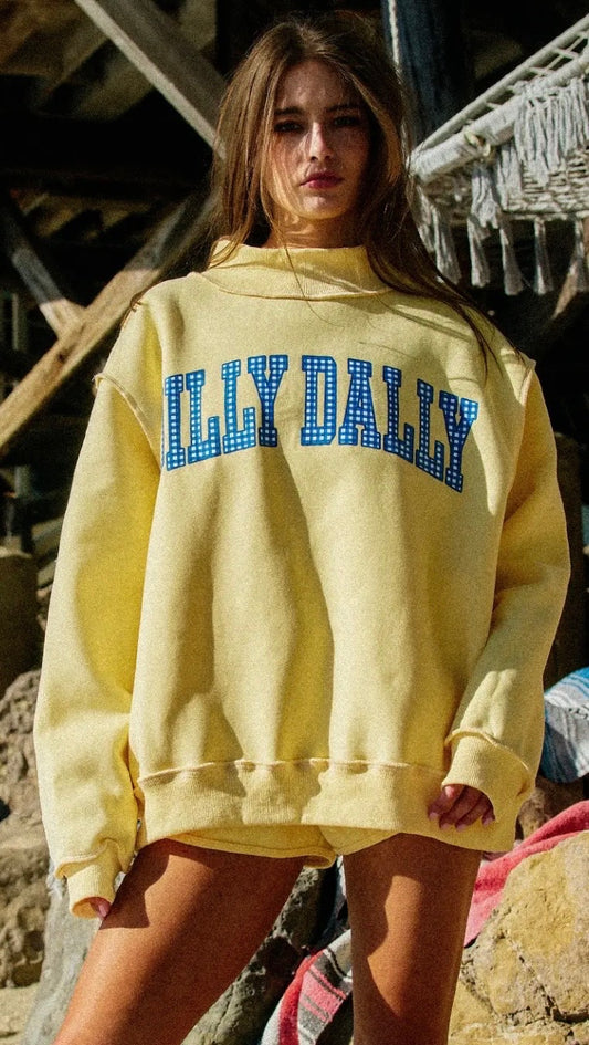 Butter Yellow Reversible Mock neck Sweatshirt