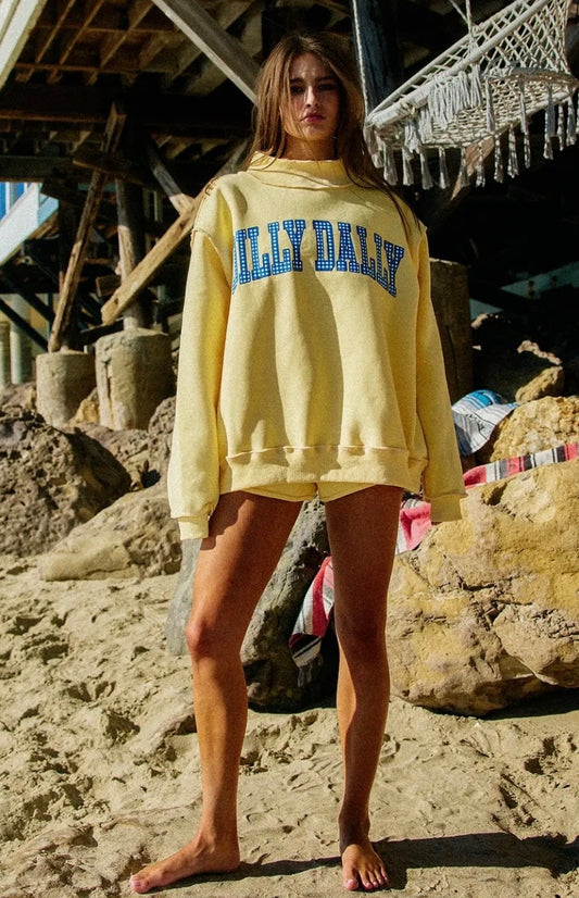 Butter Yellow Reversible Mock neck Sweatshirt