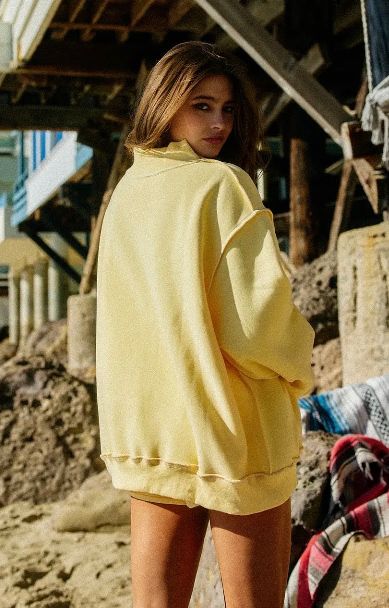 Butter Yellow Reversible Mock neck Sweatshirt