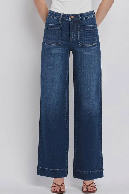 High Rise Front Patch Pocket Wide Trousers