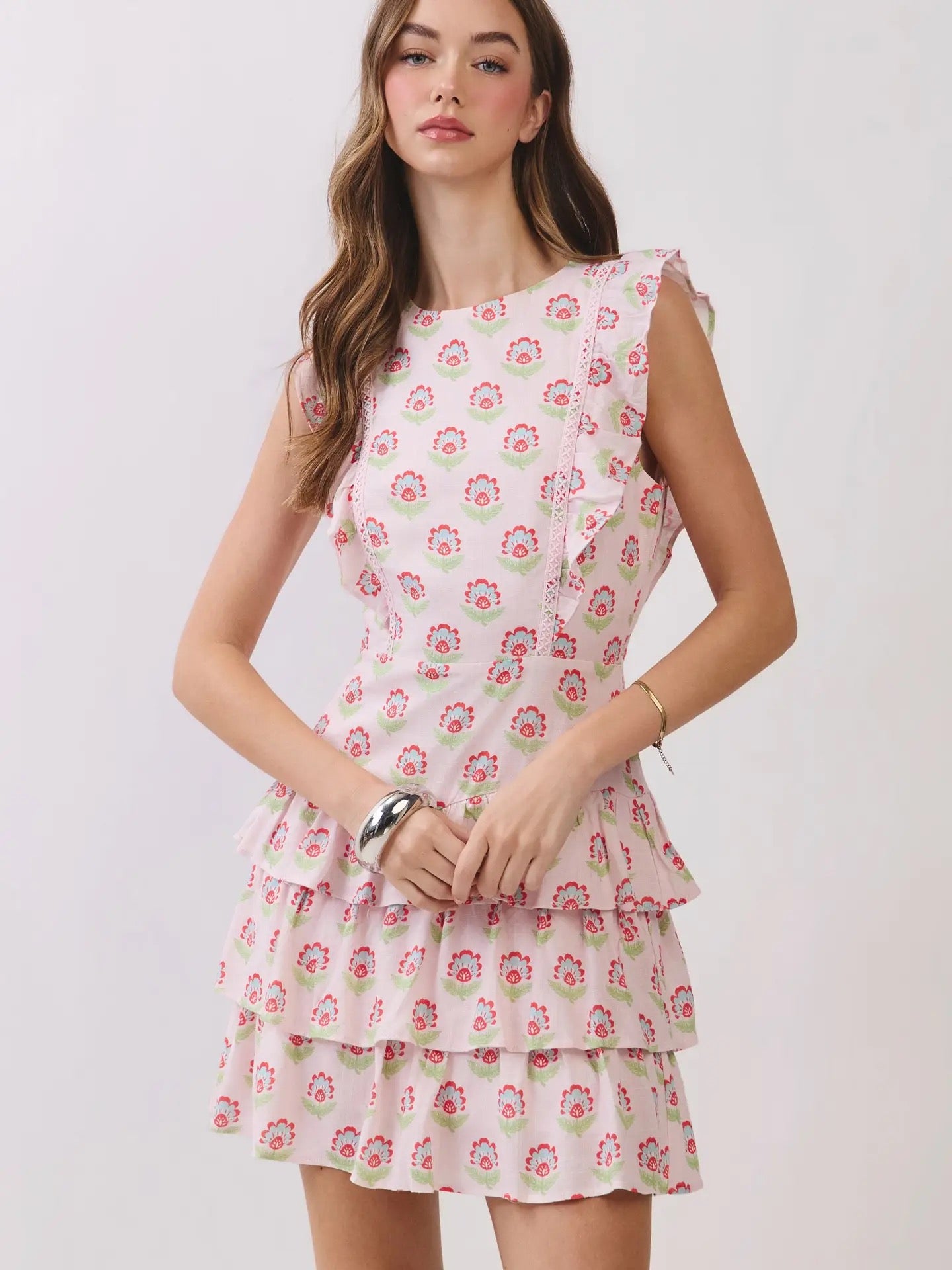 Pink Scallop Floral Dress