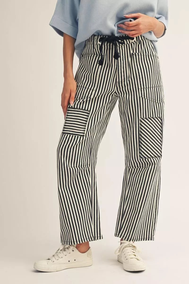 Black Striped Barrel Pants