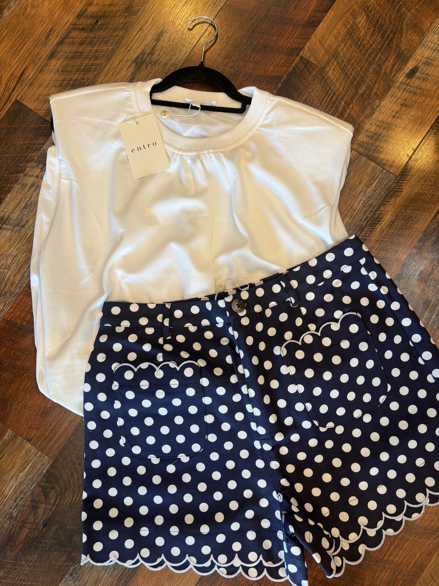 Navy Scalloped Polka Dot Shorts