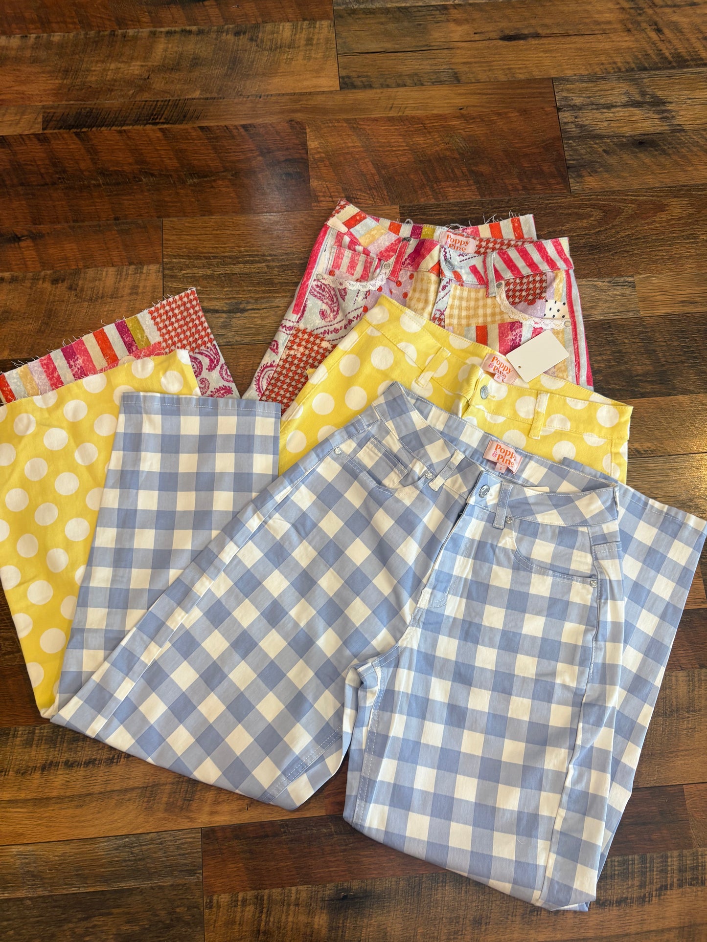 Blue Gingham Barrel Pants