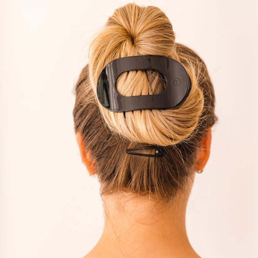 Jet Black Large Flat Round Hair Clip