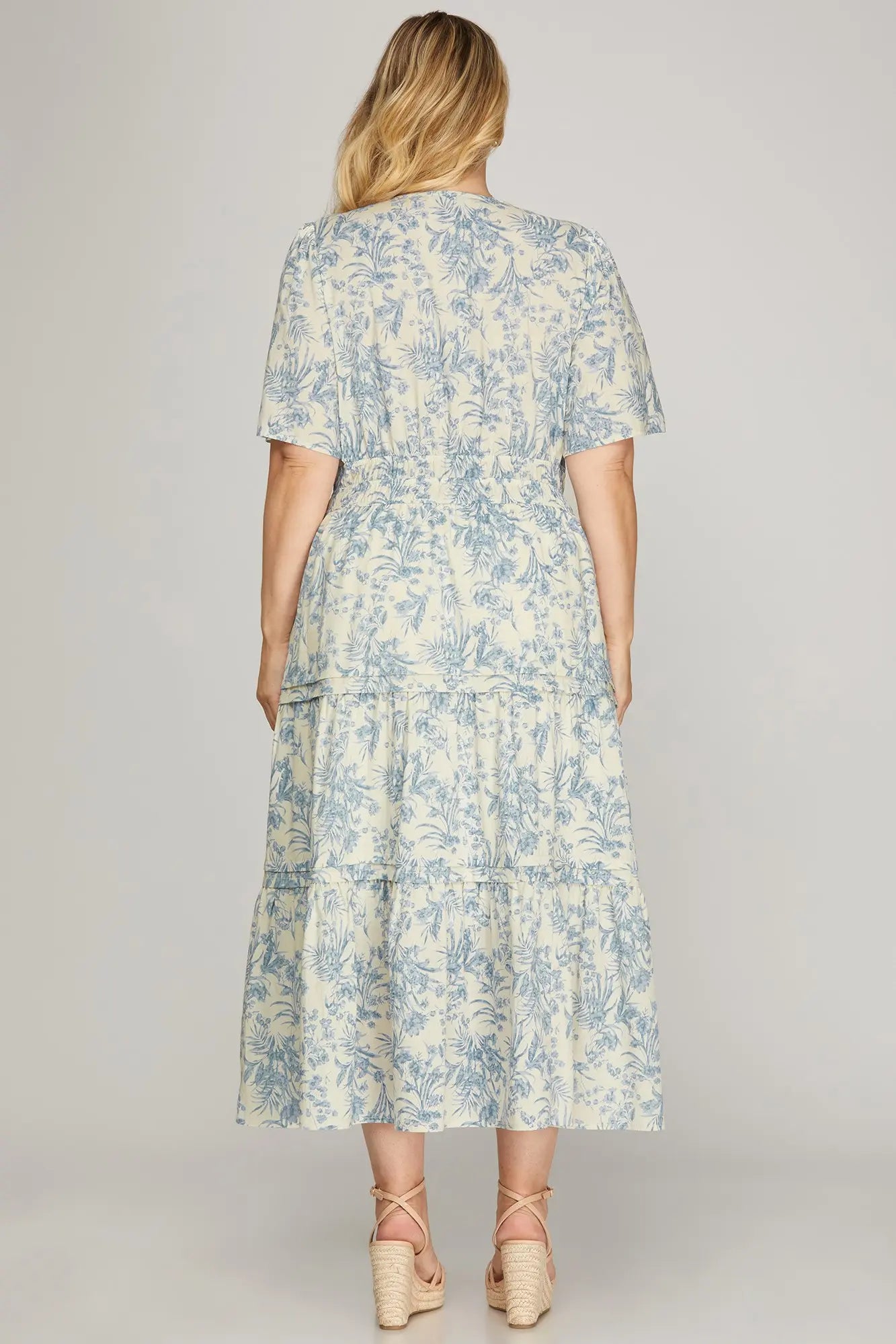 Floral Print V Neck Midi Dress