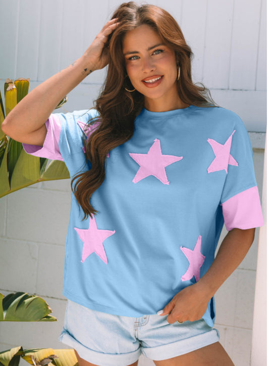 MYOSOTIS FRAYED DENIM STAR OVERSIZED TEE