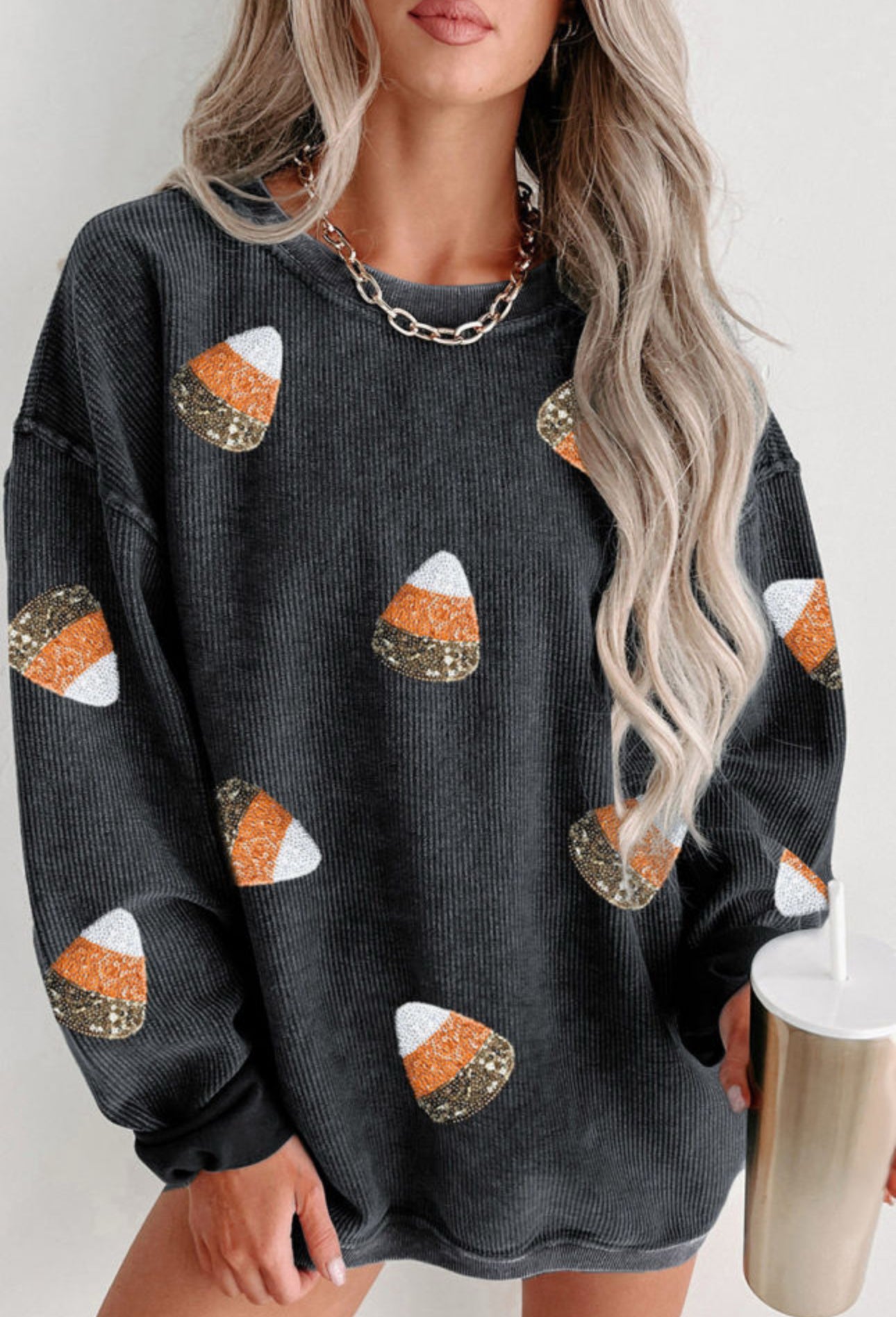 Candy corn corded sweatshirt