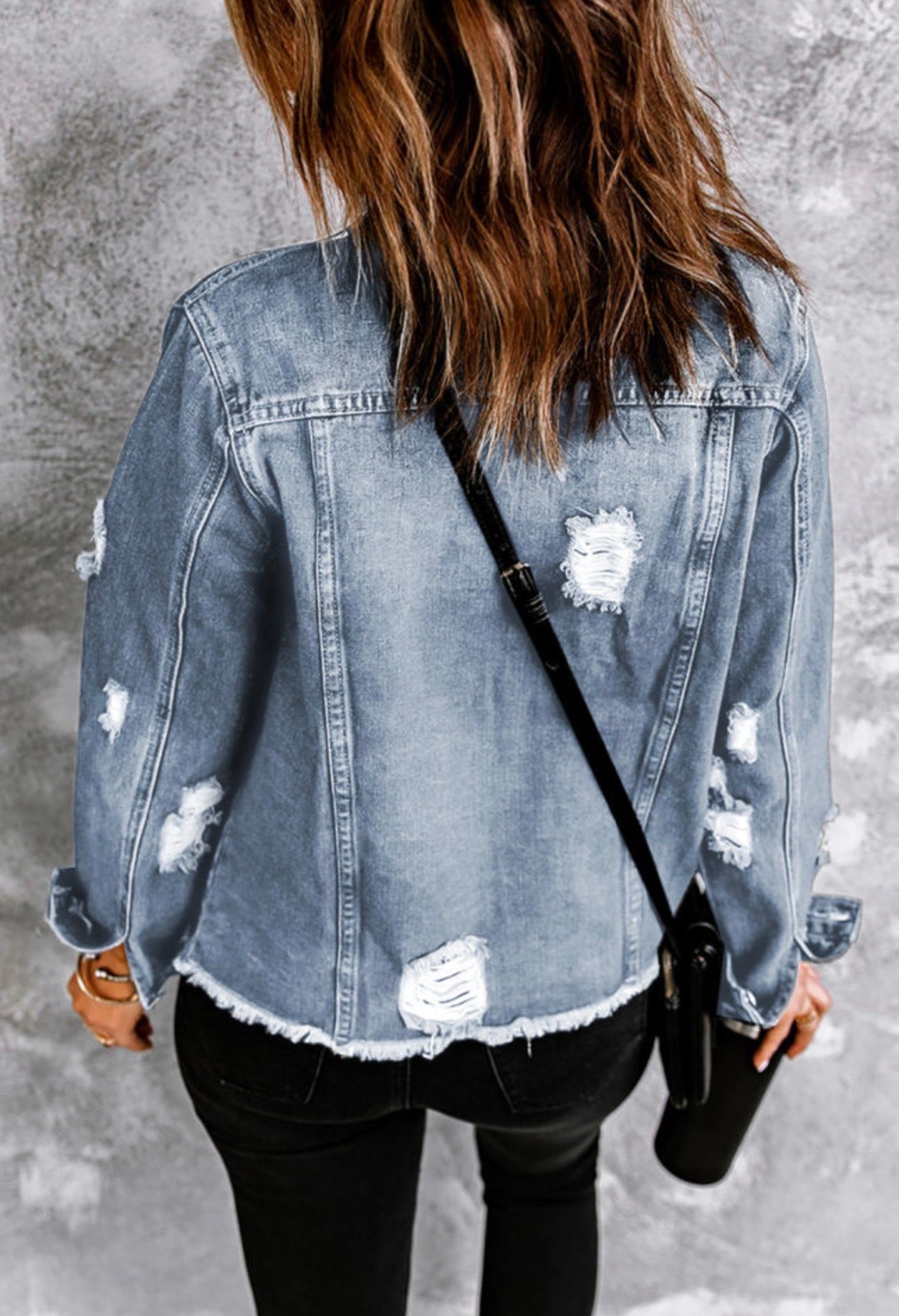 Sky Blue Raw Hem Buttons Denim Jacket