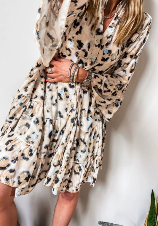 Khaki Leopard Print Dress
