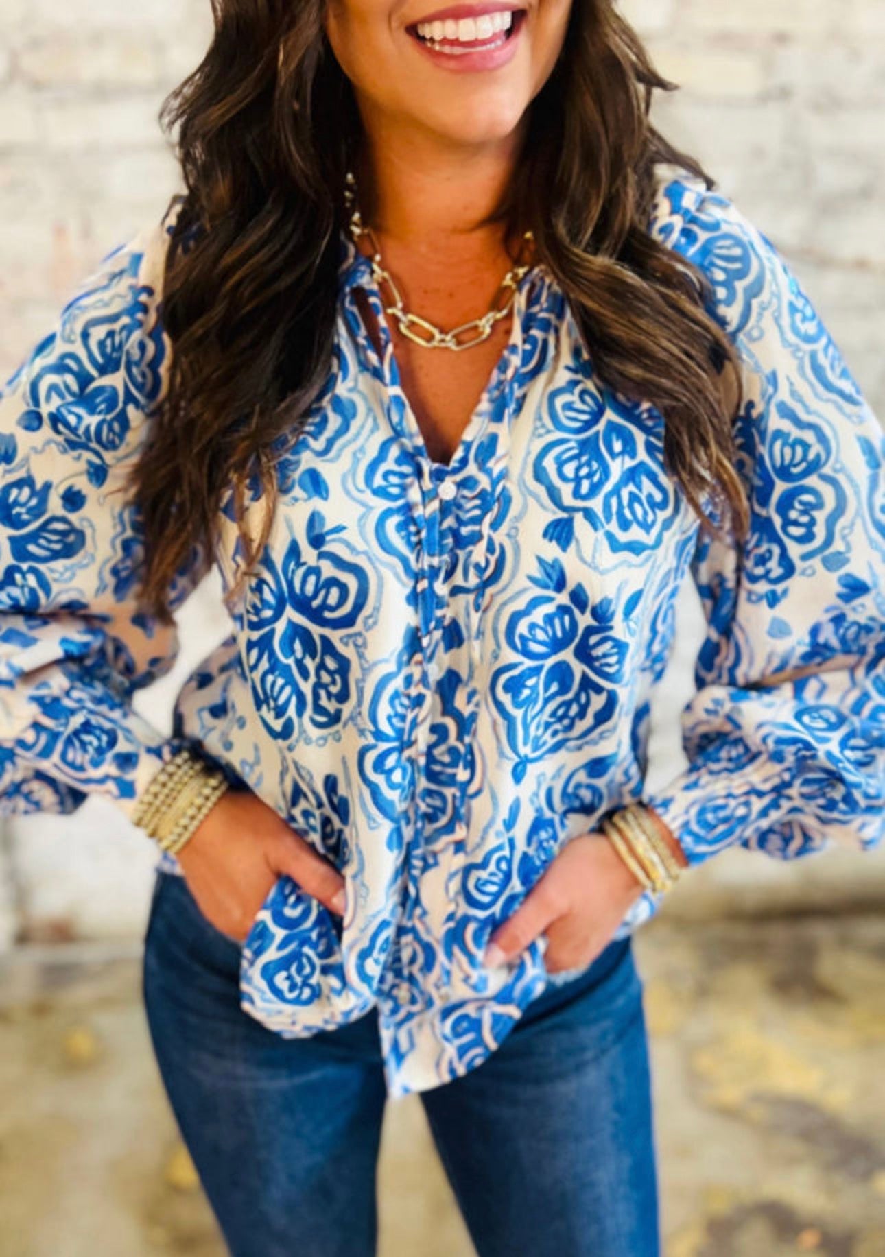 Sky Blue V Neck Blouse