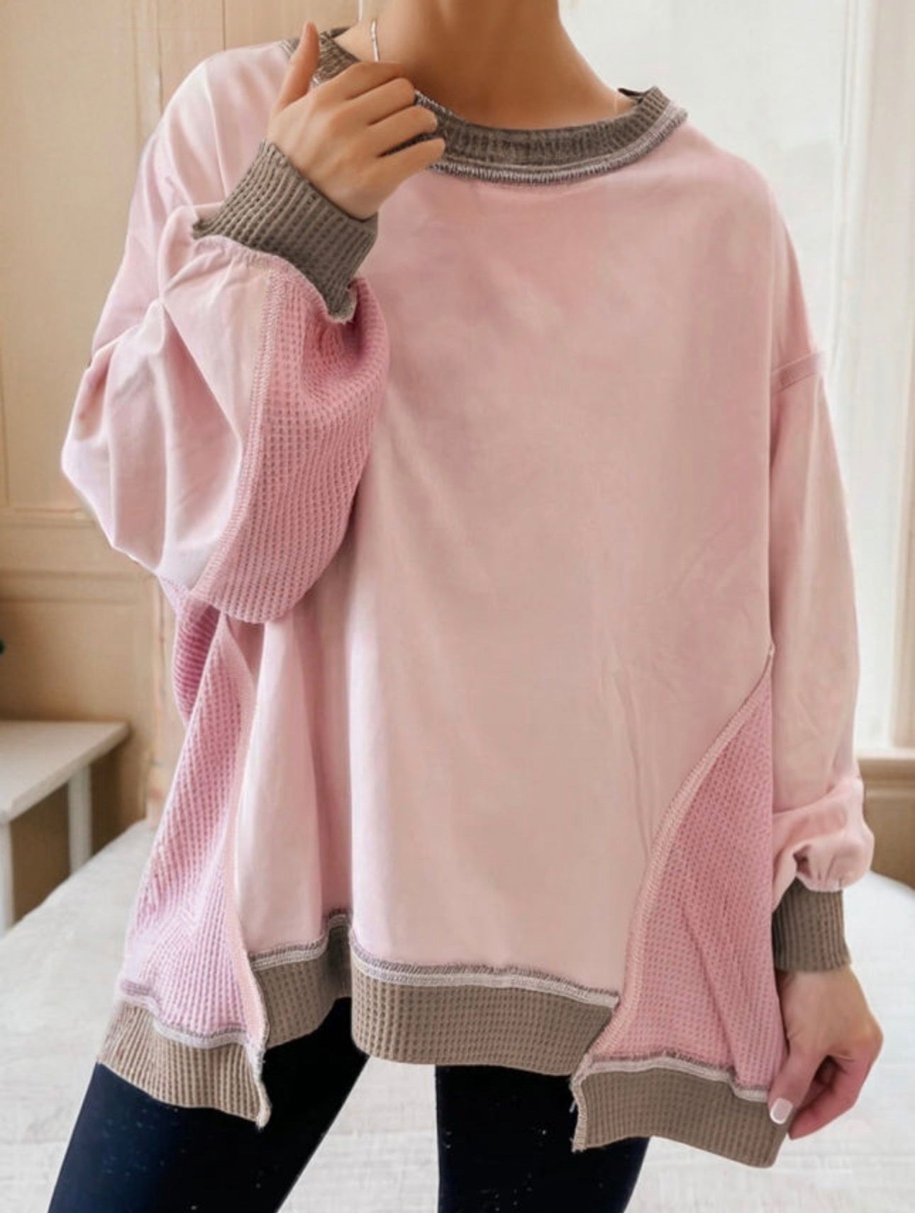 Light Pink Color Block Sweatshirt