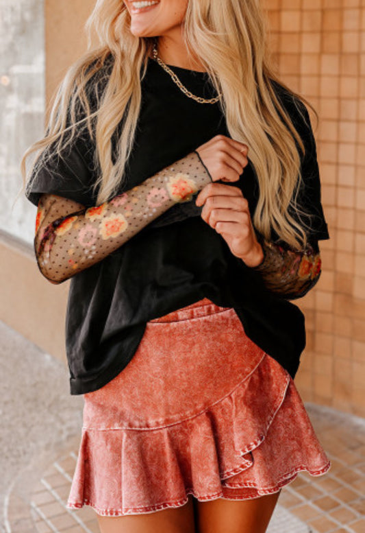 FAUX 2 PIECE FLORAL LONG SLEEVE