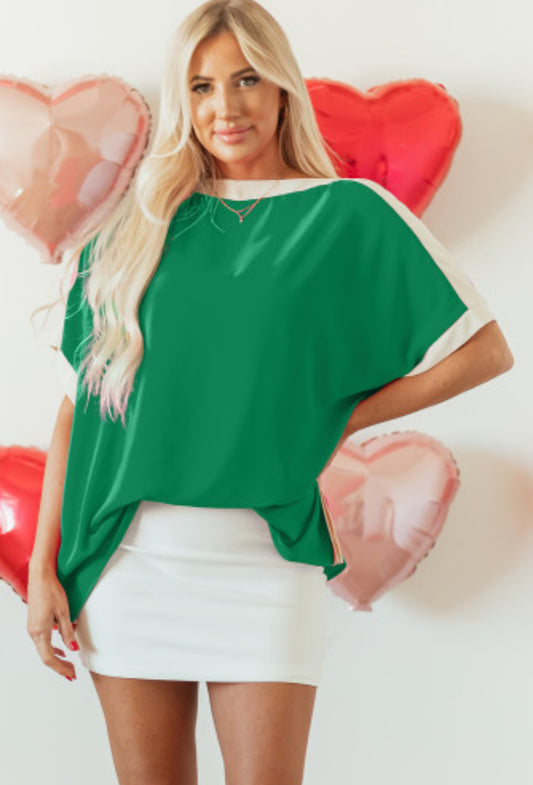 GREEN COLORBLOCK OVERSIZED TUNIC