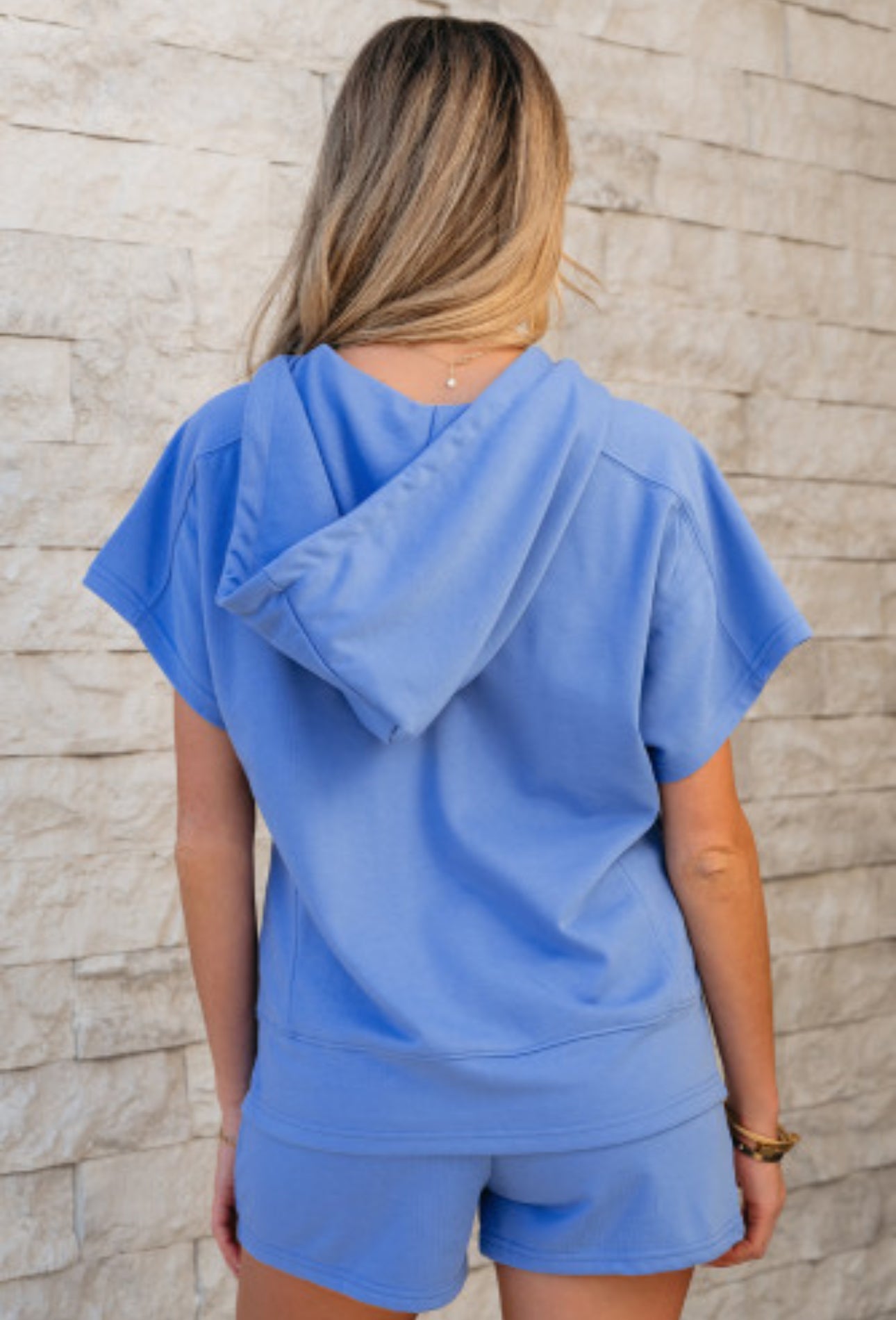 CASUAL ZIP HOODIE/ SHORTS SET - BLUE
