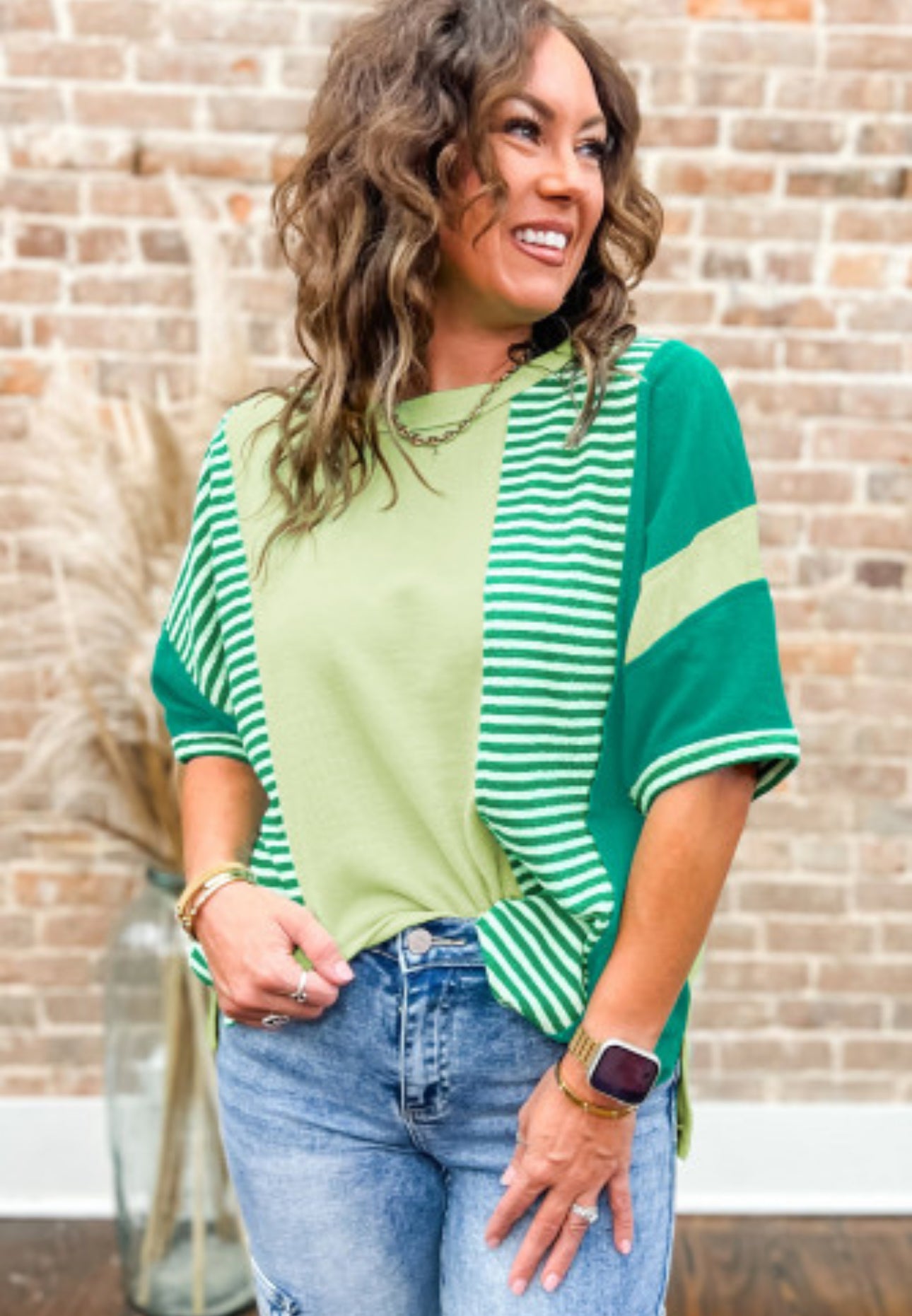 GREEN STRIPE COLORBLOCK PLUS TEE