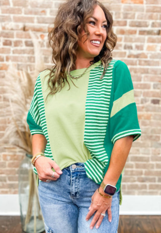 GREEN STRIPE COLORBLOCK PLUS TEE