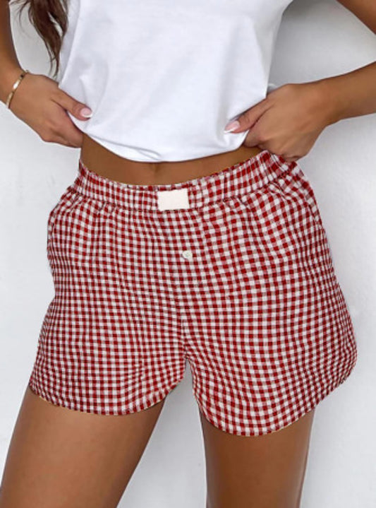 RED GINGHAM HIGH WAIST SHORTS