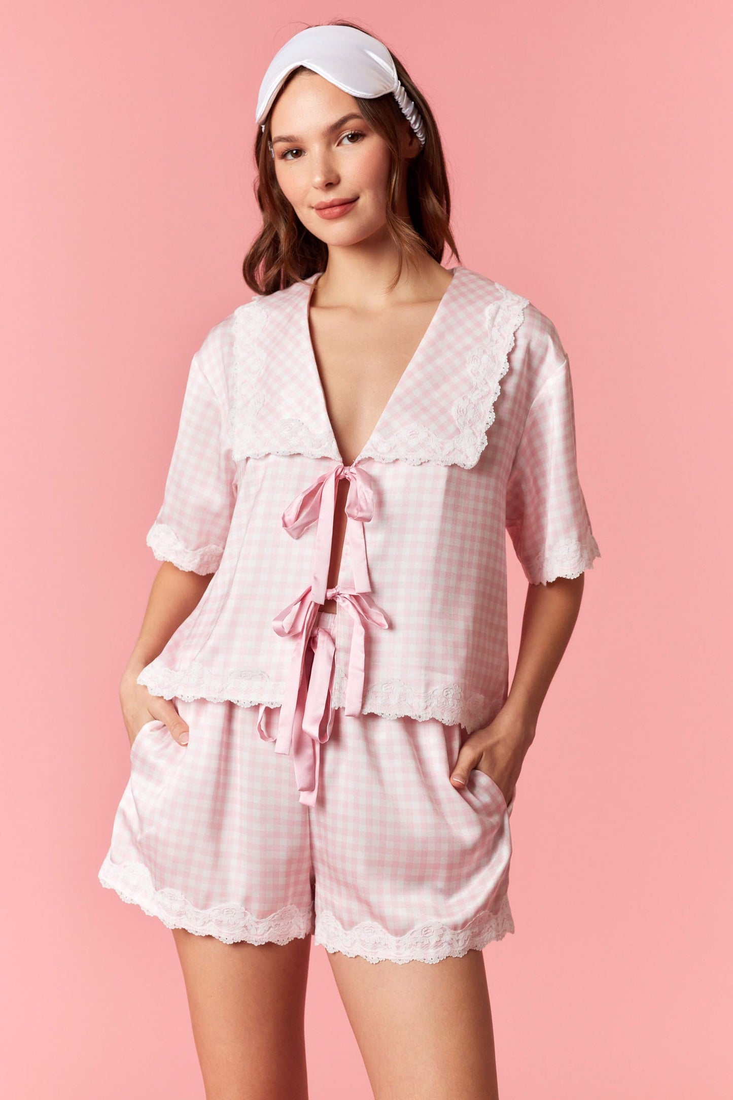 Light Pink Gingham PJ Set