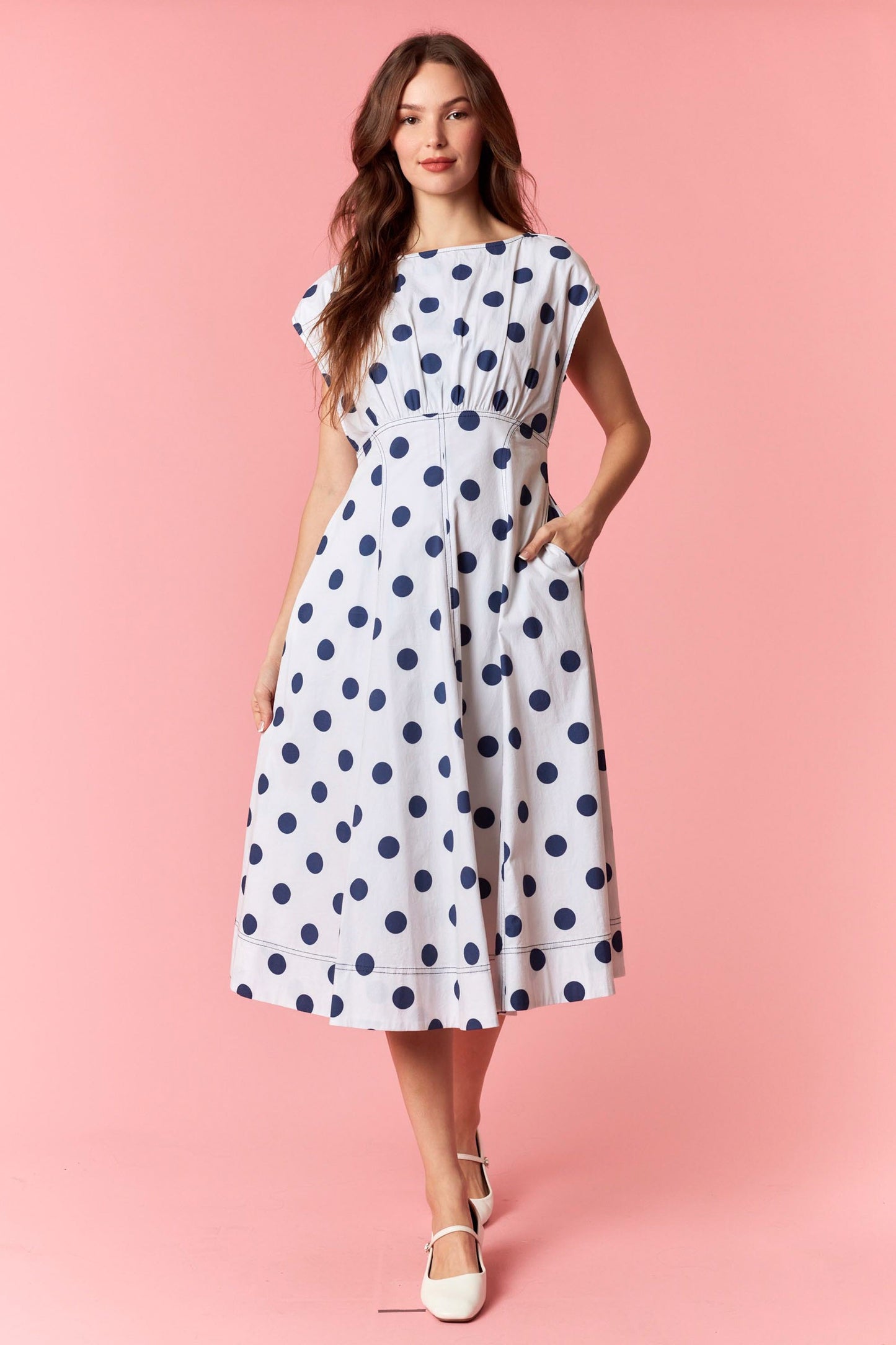 Polka Dot Ash/Navy Midi Dress