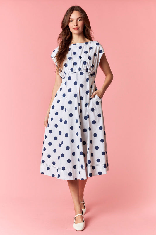 Polka Dot Ash/Navy Midi Dress