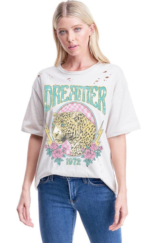 Dreamer Leopard 1972 Vintage Graphic Distressed Tee