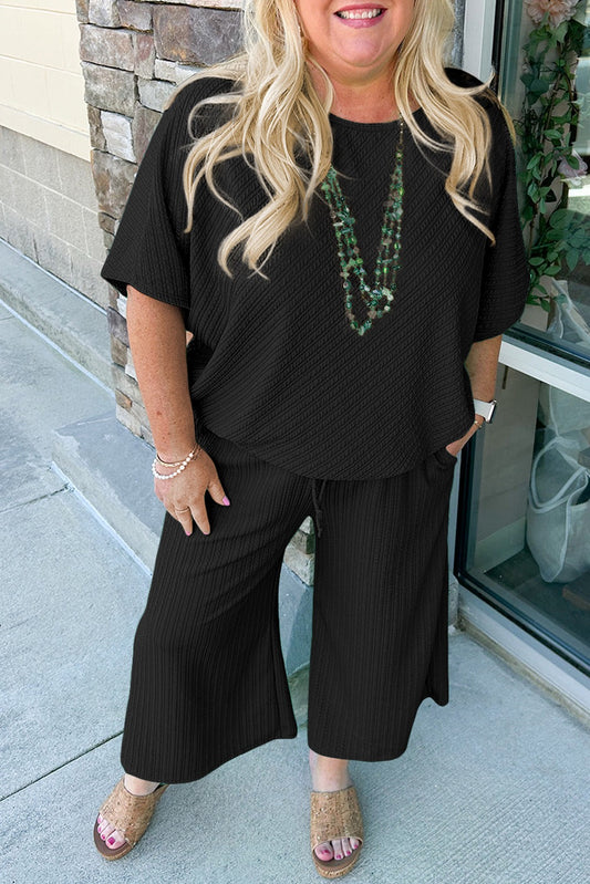 Black Textured Plus Size Set