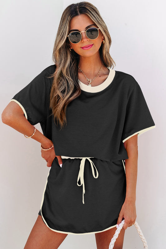 Colorblock Edge Drop Shoulder Skort Set