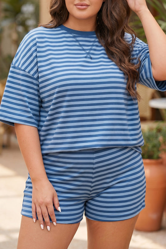 Blue Stripe Drop Shoulder Set