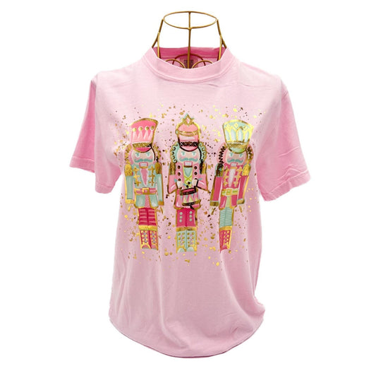 Gold Foil Pink Nutcrackers Comfort Colors Pink Short Sleeve T-Shirt
