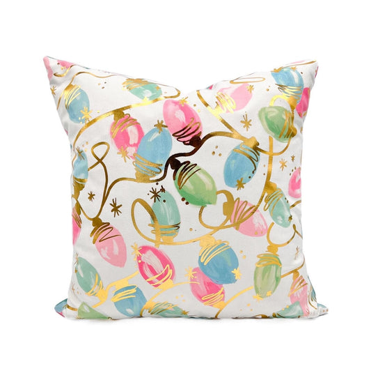 Pink and Mint Bright Lights Pillow with Gold Foil Accents