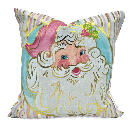 Pretty N Pink Santa Pillow With Gold Accents