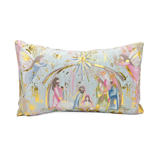 Pastel Nativity Pillow With Gold Accents 15x24