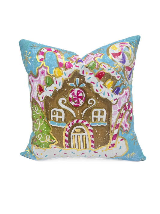 Golden Gingerbread House Pillow With Golden Accents