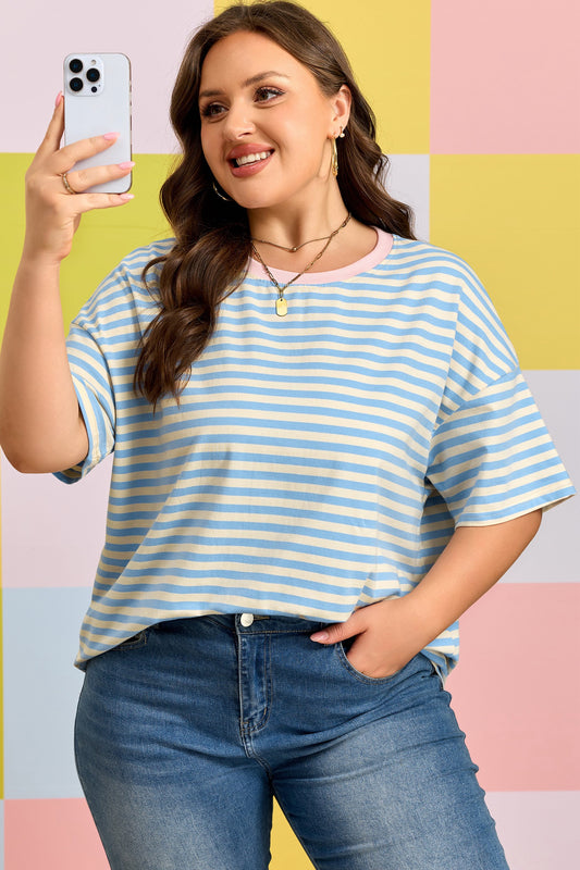 Sky Blue Stripe Plus Drop Tee