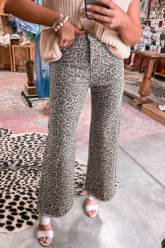 Brown Leather Wide Leg High Waist Jeans