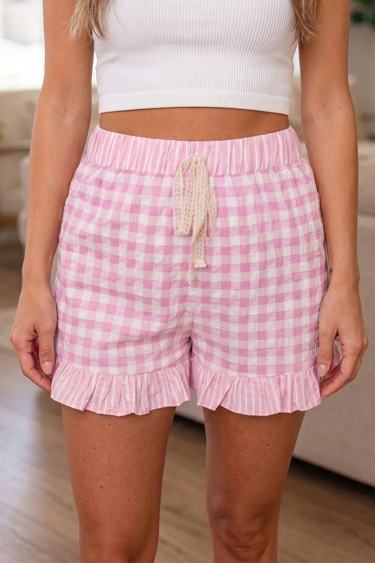 Pink Gingham Ruffle Short