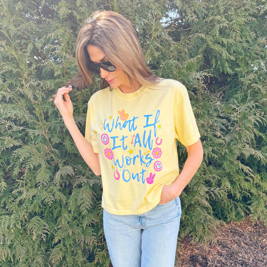 WHAT IF IT ALL WORKED OUT cropped tee butter yellow
